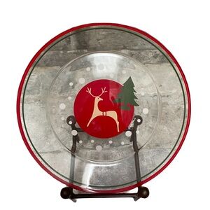 ❤️ MARKETPLACE REINDEER & PINE TREE GLASS PLATES SET OF 4 MARSHALL FIELD NEW